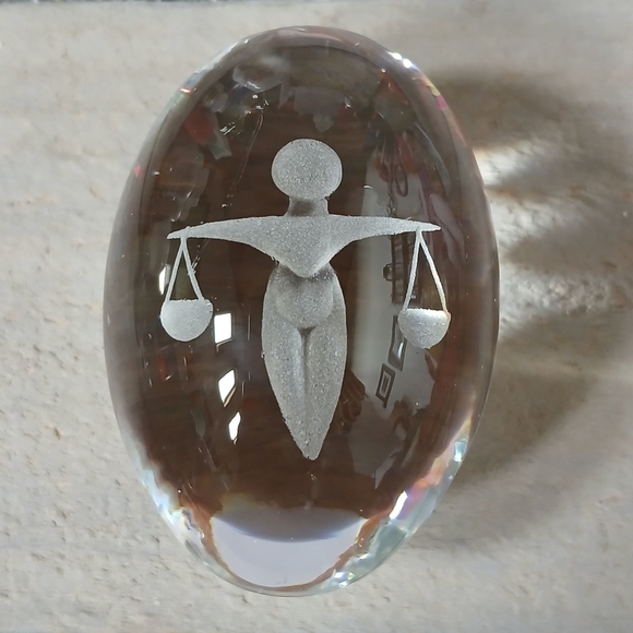 Ekenas Other - Vintage 70s Clear Glass Crystal Egg Paperweight Zodiac Libra Ekenas Sweden